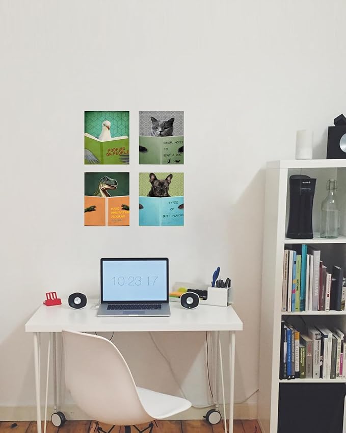 ASTRDECOR Funny Bathroom Decor Wall Art Prints Set - Animals Reading Books Inspirational Canvas Painting, Humor Vintage Bathroom Pictures, Cute Humor Animals Wall Decor Signs【8x10inch, Unframed】