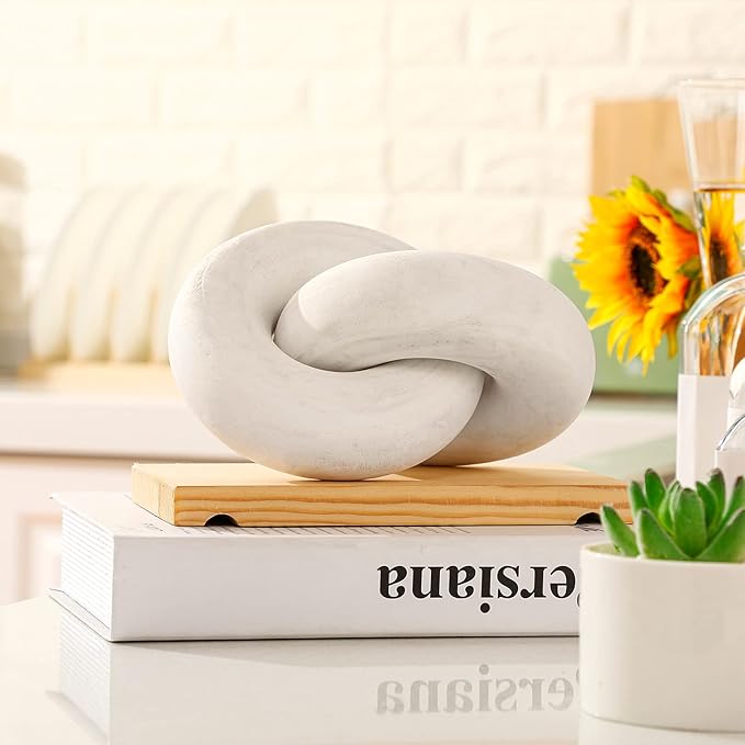 Yalikop 2 Link Wood Chain Link Decor Coffee Table Wooden Knot Decor Hand Carved Modern Farmhouse Ornament Boho Rustic Natural Chain Items for Home Living Room Bedroom Shelf Decorations(White)