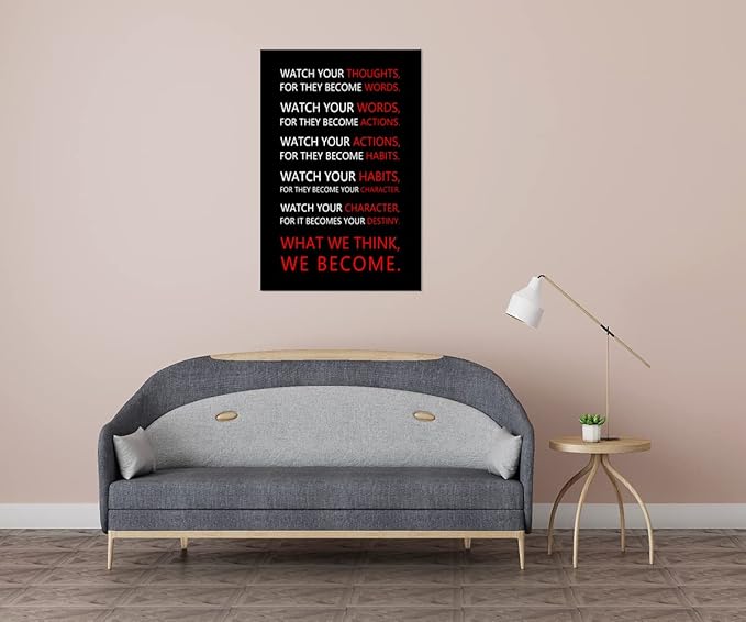 Motivational Wall Art for Office Watch Your Thoughts Inspirational Canvas Painting Inspiring Quotes Posters Prints Artwork Living Room Home Decor Framed Ready to Hang [24''W x 36''H]