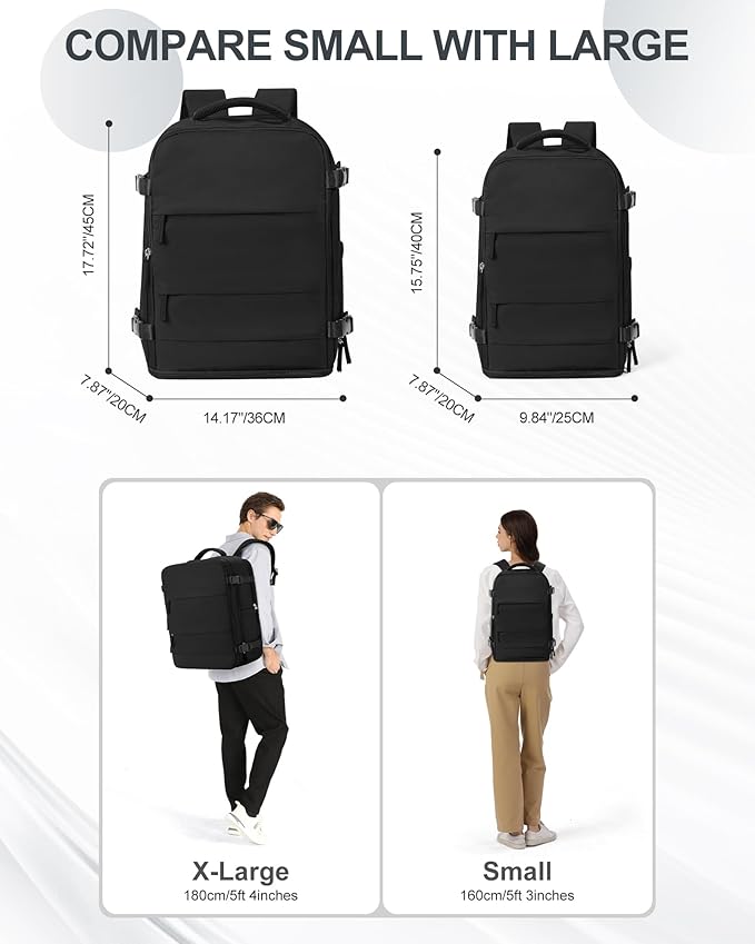 coowoz Large Travel Backpack Carry On for Women Man Black Waterproof Gym Backpacks with Laptop Compartment Mochila de Viaje Teacher Personal Item Backpack Rucksack Airplane Accessories Must Haves