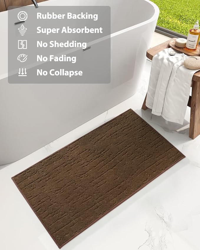 AMOAMI-Bath Mat-Super Absorbent Quick Dry Bathroom Floor Mats-Rubber Backing Washable Bath Mats for Bathroom Thin Bahtroom Rugs Fit Under Door-Bath Rug for in Fornt of Sink,Bathtub,Shower Room