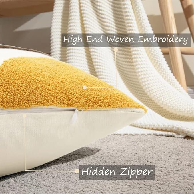 Merrycolor Colorful Boho Throw Pillow Covers 18x18 inch Tufted Modern Abstract Line Art Cute Pillows for Bedroom Aesthetic Embroidered Decorative Pillow Cases for Couch Sofa Bedroom Living Room,1PC