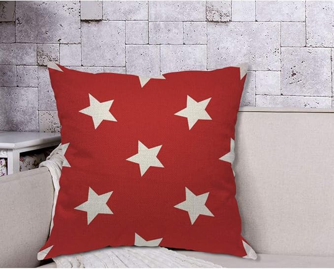 AOYEGO Star Red Pattern Throw Pillow Cover Modern USA Shape Simple Wavy Fashion Classic Repeat Regular Pillow Case 18x18 Inch Decorative Men Women Room Cushion Cover for Home Couch Bed