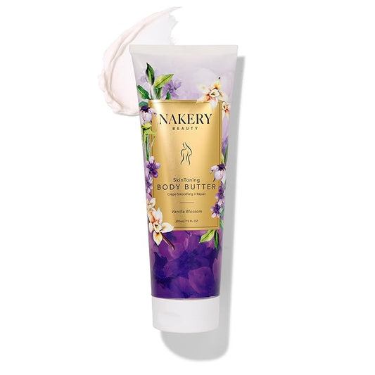 Nakery Skin Toning Body Butter for Women - Firming Body Lotion for Women - Peptide Infused Body Lotion for Crepey & Sagging Skin - Skin Firming Lotion for Neck, Arms & Legs - Vanilla Blossoms