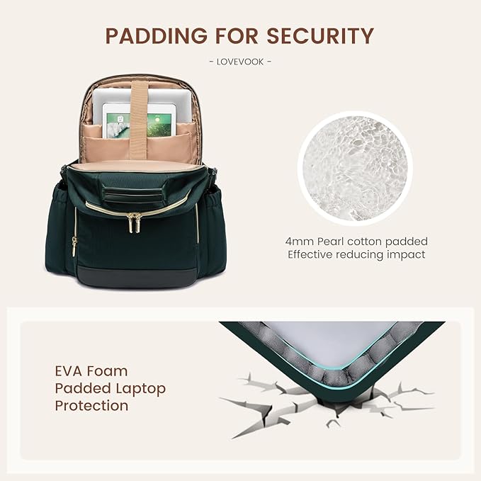 LOVEVOOK Laptop Backpack for Women with Pouch Pocket for Large Capacity Cup,18 Inch Laptop Computer Bag Travel Backpack Purse,Waterproof Work Business Backpack College Teacher Bags,Dark Green