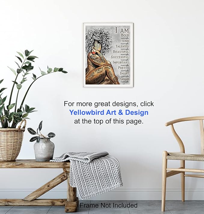 Black Wall Art & Decor - African American Women Woman Girls - Afro Girl - Inspirational Gifts - Positive Quotes - Positive Affirmations - Motivational Posters - Bedroom, Living Room, Home Office