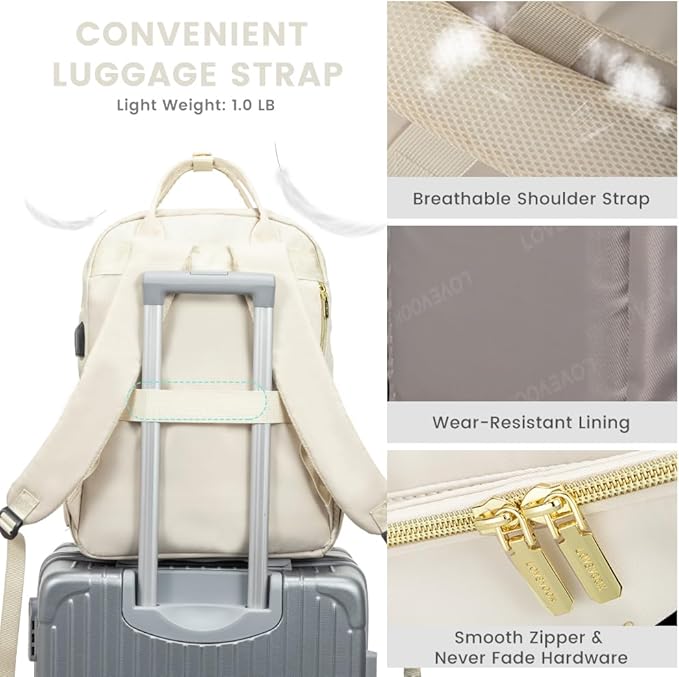 LOVEVOOK Laptop Backpack for Women, Beige