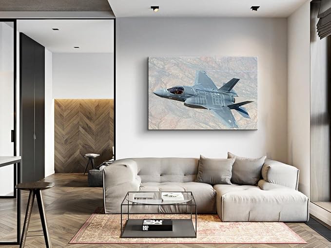 Mistyefly F-35 Lightning II Fighter Jet Wall Art Painting, Realistic Art Print on Wrapped Canvas, 40" x 28", Waterproof, UV Resistant, Perfect for Bedroom, Living Room, Office