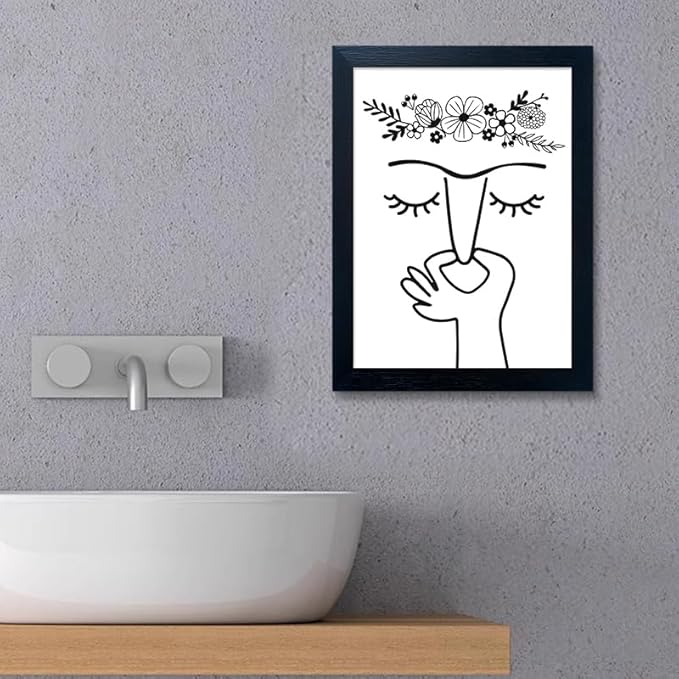 Framed Bathroom Wall Art - Funny Picture Paintings for Guest Toilet - Humorous Modern Minimalistic Black and White Canvas Print Sign Artwork
