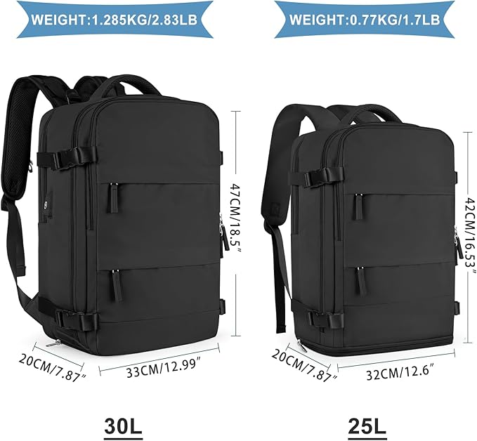 coowoz Large Travel Backpack For Women Men,Carry On Backpack Flight Approved,Hiking Backpack Waterproof Outdoor Sports Rucksack Casual Daypack Fit 15.6 Inch Laptop Shoes Compartment (Black)