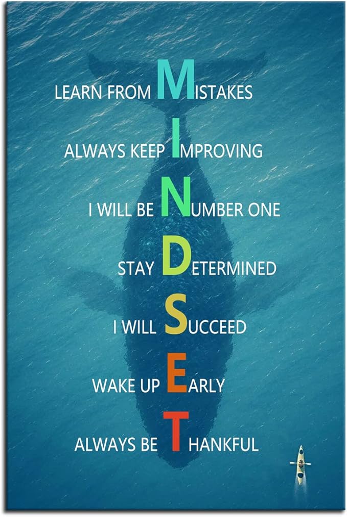 Inspirational Canvas Wall Art for Office Motivational Whale Animal Mindset Poster Print Artwork Painting Picture for Framed Home Decoration Living Room Ready to Hang [24''W X 36''H]