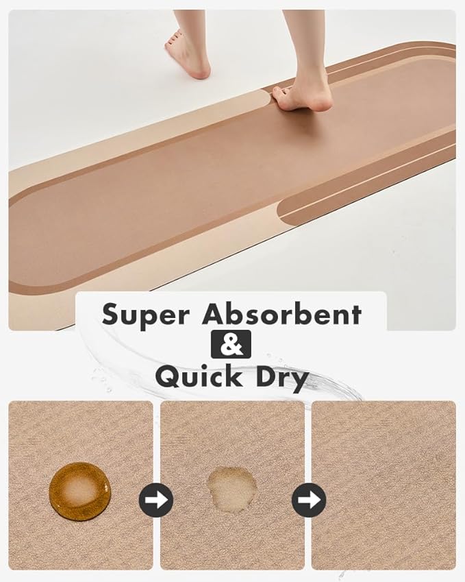 MontVoo Bath Mat Runner - Long Non Slip Absorbent Quick Dry Thin Bath Rug for Bathroom Floor Mat - Rubber Backed - Stain Resistant - Easy Care - Brown 17"x70"