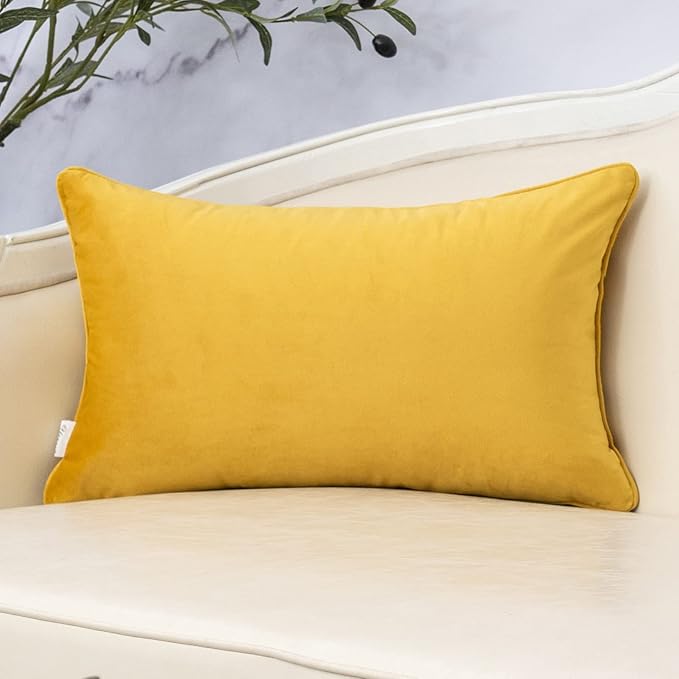 Yangest Yellow Throw Pillow Cover Wavy Cushion Cover Modern Zippered Rectangular Pillowcase for Sofa Couch Bedroom Living Room Home, 12x20 Inch