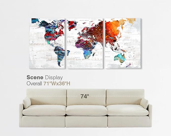 Wall Art for Office Pictures for Living Room Wall Decorations Bedroom Wall Decor for Women Girl Large Map of the World Canvas Art Wall Decor Classroom Decor