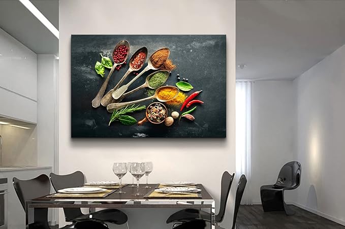 Mistyefly Kitchen Wall Art Canvas Print - Colorful Spice Spoons - 12''Hx18''W - Modern, Contemporary Style - UV Resistant, Waterproof - Kitchen Dining Room Decor