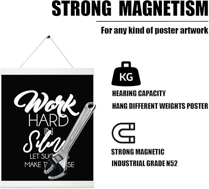 Picture Frame, 16 inch White Magnetic Poster Hanger, 3 Pack, for Wall Art Pictures Photos Prints Maps, Damage Free, Wide Compatibility, Wood Grain Finish