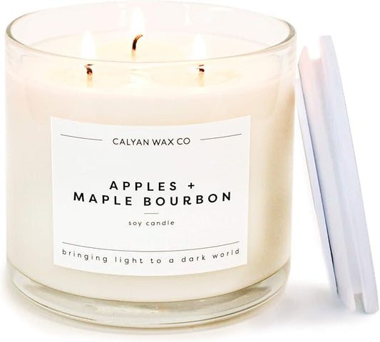 Calyan Wax Co. 3 Wick Candle, Apples + Maple Bourbon Scented Candle, 43 Hour Burn Time, 3 Wick Soy Candles, Non Toxic & Vegan Soy Wax, Glass Jar Scented Candles, 14.9oz