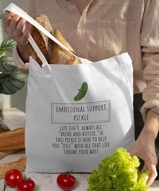 Mental Health Self Care Canvas Tote Bag for Women Kids Teens Girls, Motivational Inspirational Emotional Support Pickle Gifts, Cute Small Work Travel Shopping Tote Bags Grocery Reusable Bags