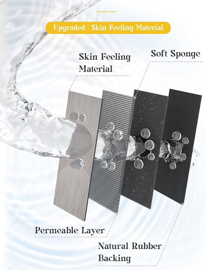 MontVoo -Bath Mat-Non Slip Thin Bathroom Rugs Fit Under Door- Quick Dry Absorbent Faux Suede Surface Grey Bathroom Floor Mats-Shower Rug for in Front of Bathtub Shower Grey & Beige 17x27.5