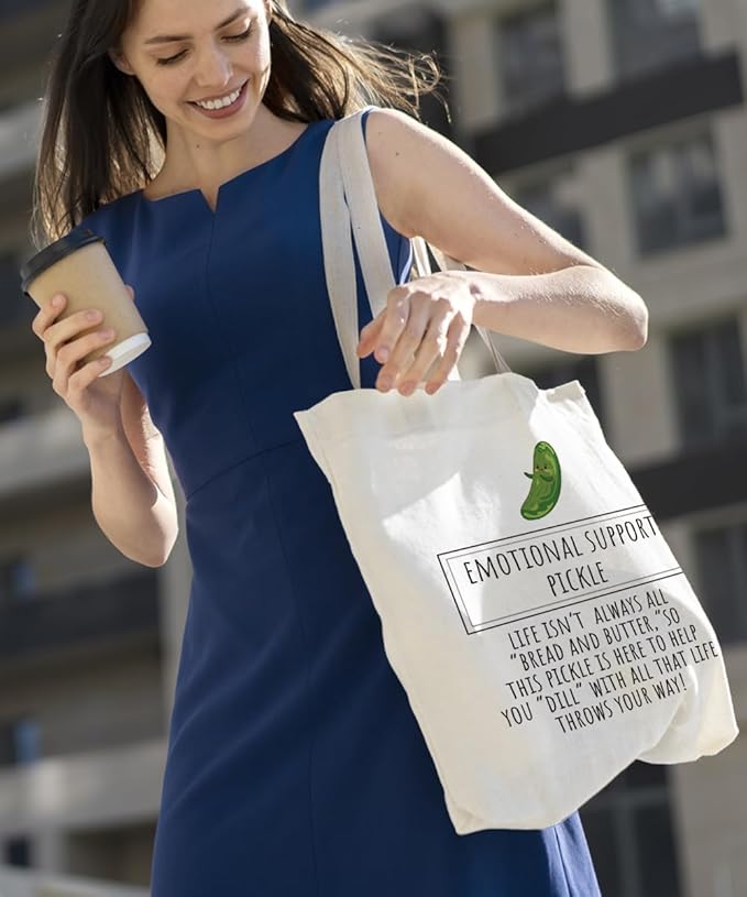 Mental Health Self Care Canvas Tote Bag for Women Kids Teens Girls, Motivational Inspirational Emotional Support Pickle Gifts, Cute Small Work Travel Shopping Tote Bags Grocery Reusable Bags