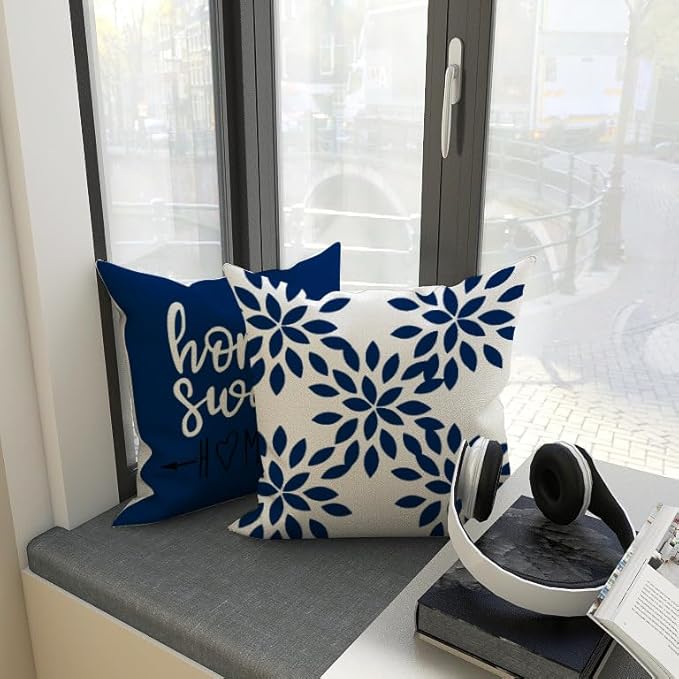 YCOLL Pillow Covers 20x20 Set of 4, Modern Sofa Throw Pillow Cover, Decorative Outdoor Linen Fabric Pillow Case for Chair Sofa Couch Bed Car, Dark Blue