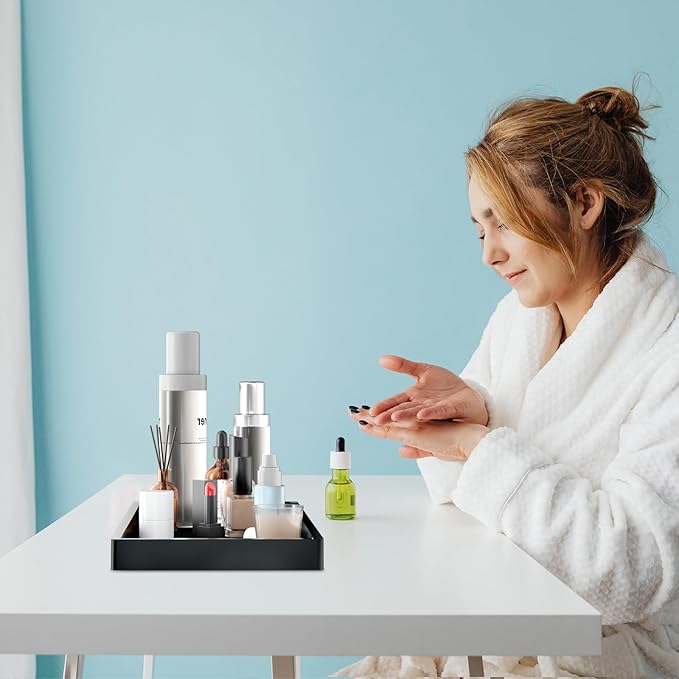 BBK Bathroom Vanity Tray 11.8 in- 2 Pack(Large) Silicone Bathroom Tray for Counter, Perfume Key Trinket Ring Tray, Decor Soap Dispenser Countertop Tray for Kitchen Sink Organization (Black)