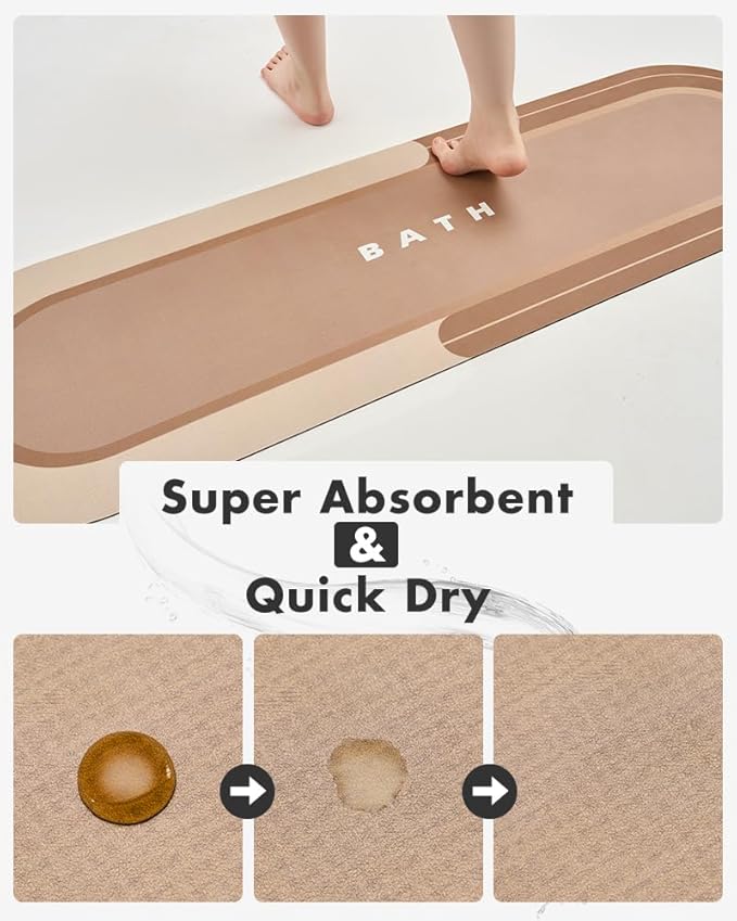 MontVoo Bath Mat Runner - Long Non Slip Absorbent Quick Dry Thin Bath Rug for Bathroom Floor Mat - Rubber Backed - Stain Resistant - Easy Care - Brown 17"x59"