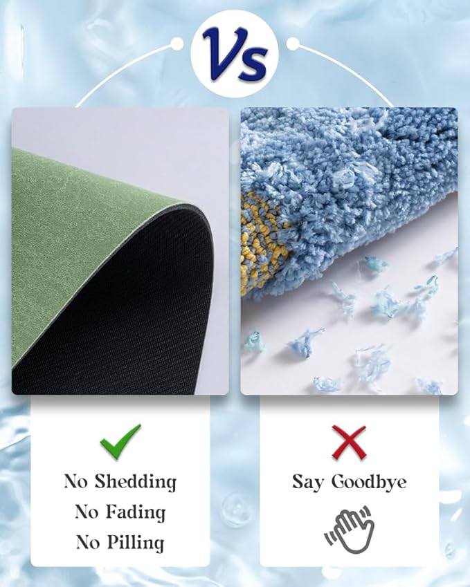 MontVoo -Bath Mat Rug-Rubber Backing Non Slip Quick Dry Absorbent Thin Bathroom Rugs Fit Under Door-Faux Suede Surface Bathroom Floor Mats-Shower Rug for in Front of Bathtub Shower Sage Green 17x27.5