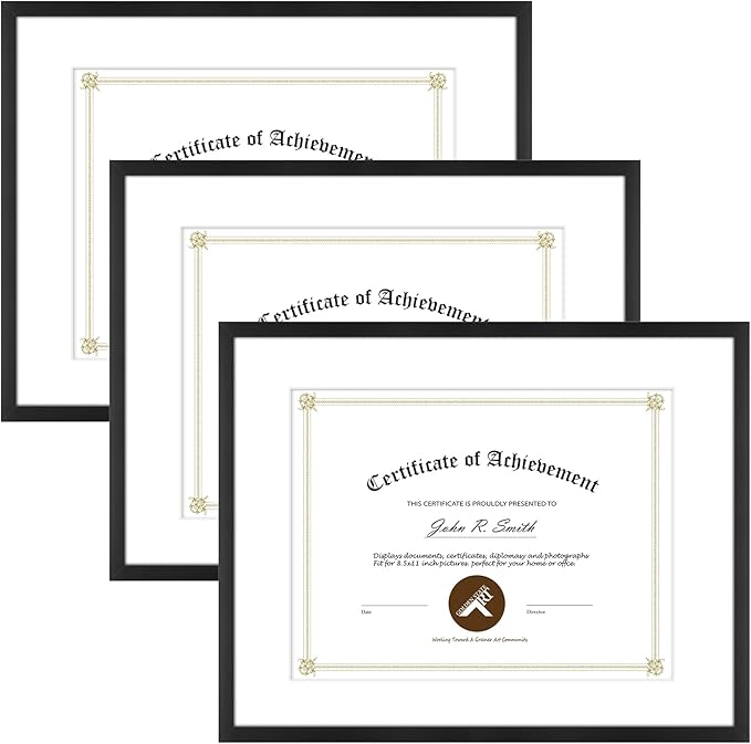 Golden State Art 14x11 Picture Frame 3 Pack - Aluminum Frames with 8.5x11 Removable Mats & Real Glass, Display 11x14 Photos or 8.5x11 Certificates - Black Gallery Wall Frames for Home Office Decor