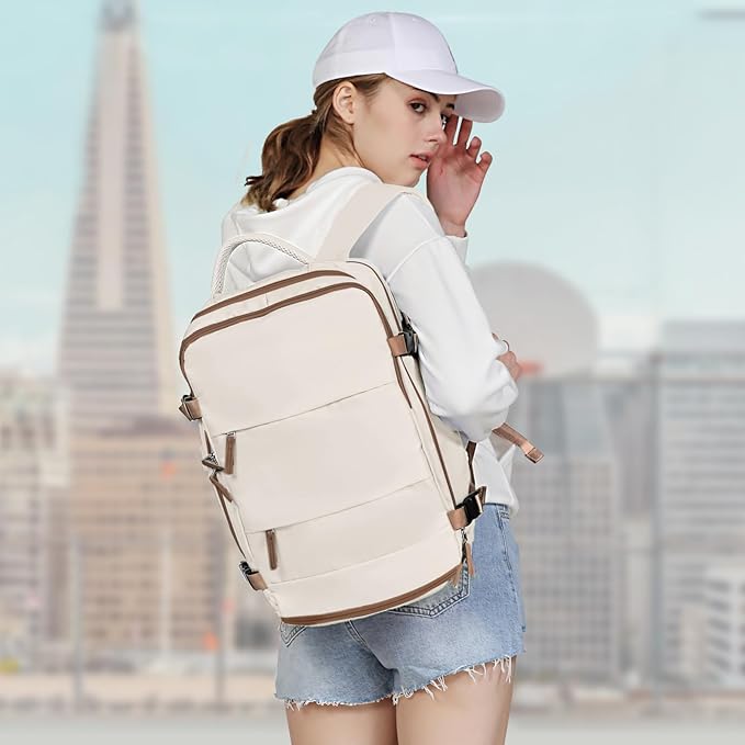 coowoz Travel Backpack For Women Men,Carry On Backpack,Hiking Backpack Outdoor Sports Rucksack Casual Daypack travel essentials(Beige Brown)