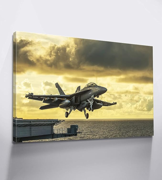 Airplane Canvas Wall Art Vintage Airplane Decor USA Military Fighter Airplane Wall Art Vintage Fighter Plane Picture Wall Art Jet Aircraft Room Decorations for Home Ready to Hang (28''H x 40''W)