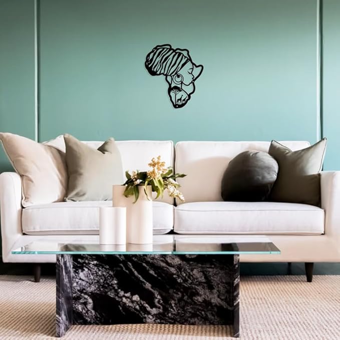 NBEADS Africa Map Metal Wall Art Decor, Matte Style Women Wall Hanging Decor Silhouette Wall Art for Home Garden Hotel Office Wall Festival Decoration Gift, 10.79×11.8 Inch