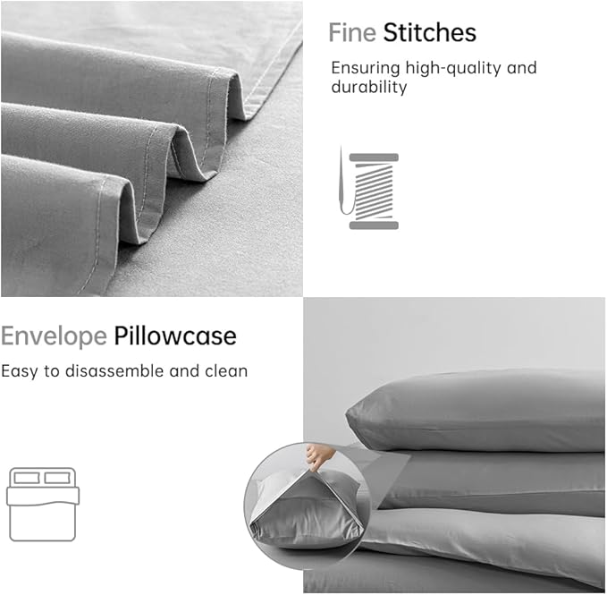 JELLYMONI Cotton Duvet Cover California King - 100% Washed Cotton Linen Like Textured Comforter Cover, 3 Pieces Soft Bedding Set with Zipper Closure (Light Gray, Cal King 104"x98")