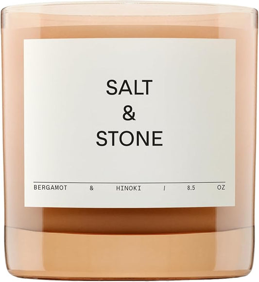 SALT & STONE Scented Candle for Women & Men | Hand-Poured, Aromatic & Fragrant | Coconut & Soy Blend Wax | 100% Cotton Wick | Long-Lasting 50 Hour Burn Time (8.5 oz) (Bergamot & Hinoki)