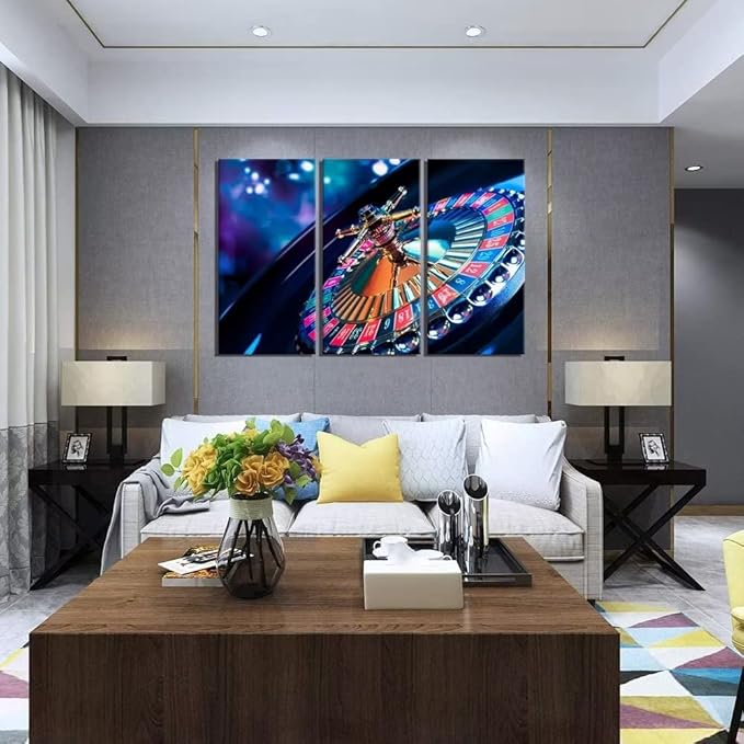 3 Piece Canvas Wall Art - High Contrast Image of Casino Roulette - Modern Home Decor Stretched and Framed Ready to Hang (28''H x 42''W)