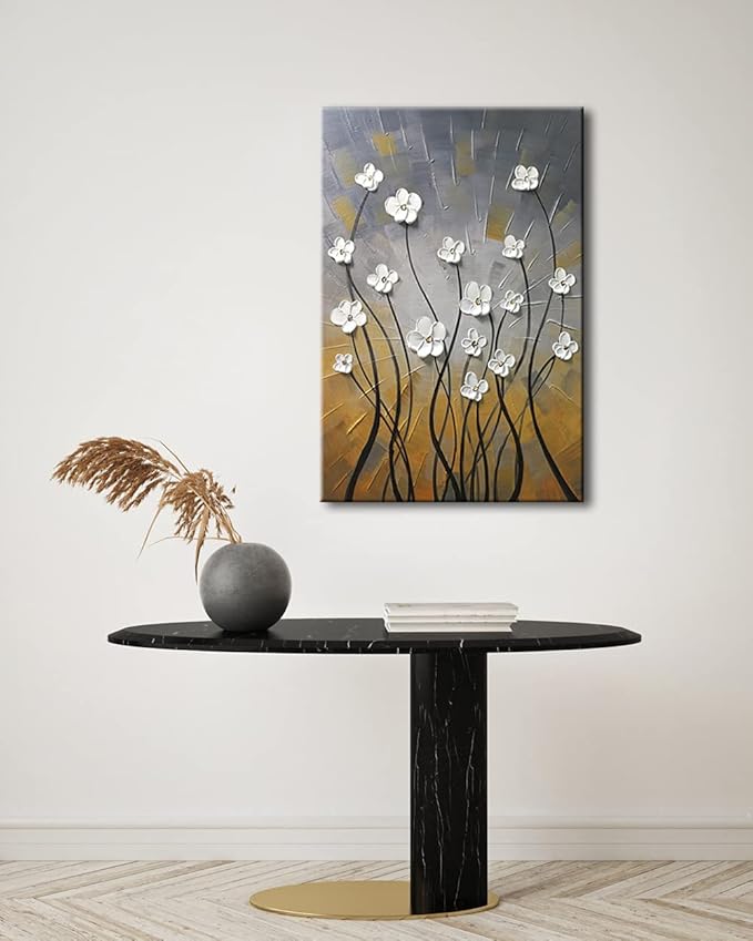 Wieco Art Morning Dancing 100% Hand Painted Oil Paintings Abstract Canvas Wall Art Modern Stretched Flowers Artwork Ready to Hang for Living Room Home Decorations and Wall Decor