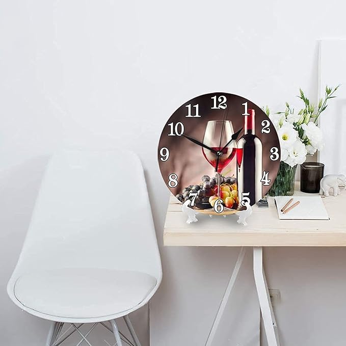 Red Wine with ripe Grapes Wall Clock Battery Operated Silent Round Clock Wall Decor for Home Office School, 12 Inch