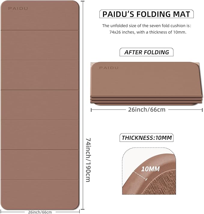 Foldable Fitness Yoga Mat | 2/5" (10MM) Extra Thick | SGS Certified Non-Slip TPE | 75x26" Extra Long-Wide | Portable & Easy Store | for Yoga, Pilates, Home Gym & Full-Body Workouts