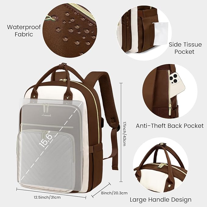 LOVEVOOK Laptop Backpack for Women, Water Resistant Travel Work Backpacks Purse Stylish Business Teacher Nurse Computer Bag with USB Charging Port, Fits 15.6" Laptop