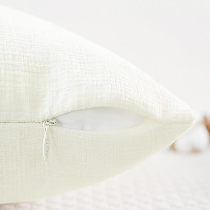 CaliTime Throw Pillow Covers Decorative 16 X 26 Inches Pack of 2 Cozy Chenille Cushion Cases for Couch Sofa Bed Living Room Home Cream