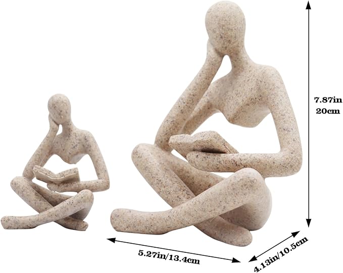 Gold Reading Women Statue, Thinker Sculptures, Abstract Art Ornament, Modern Aesthetic Figurine Decoration, Suitable for Home Living Room Bedroom Office Shelf Table Desk Bookshelf Decor (Left)