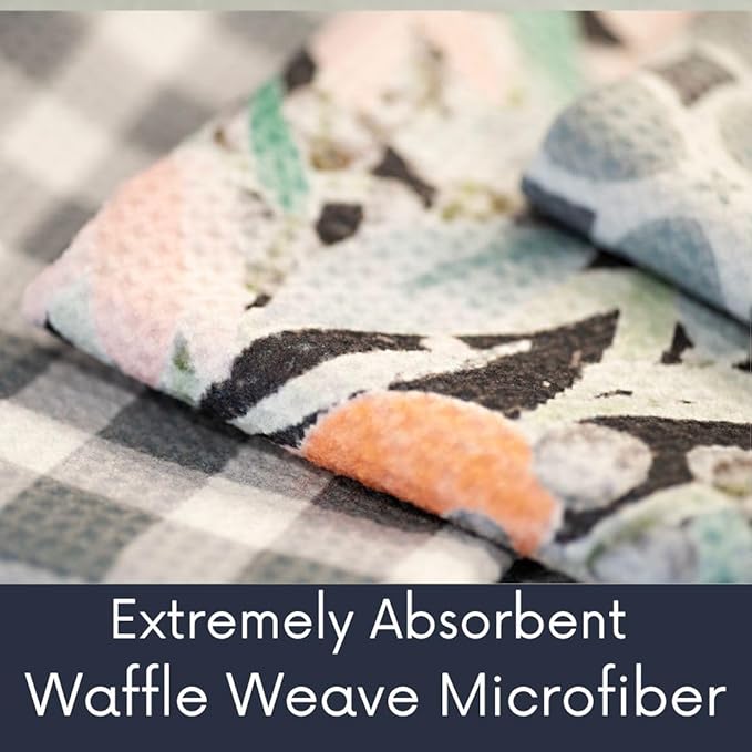 || 3 Pack Double Sided || Not Your Ordinary Kitchen Towel || Dish Towels || Waffle Weave Microfiber || Highly Absorbent || Hanging Loop || Dish Cloths || Designer Prints (Gray)