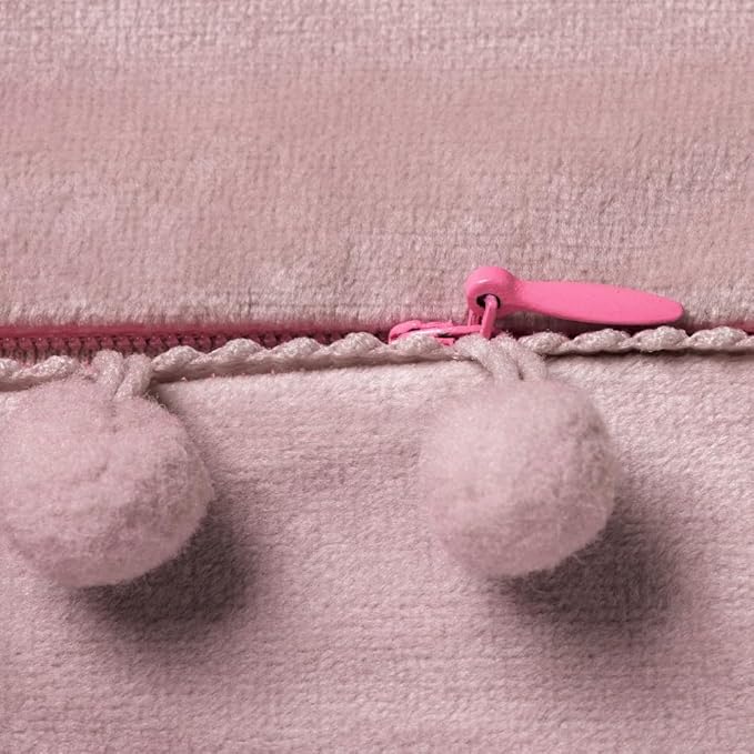 DEZENE 22x22 Throw Pillow Covers Pink: 2 Pack Cozy Soft Pom-poms Velvet Square Decorative Pillow Cases for Farmhouse Home Decor