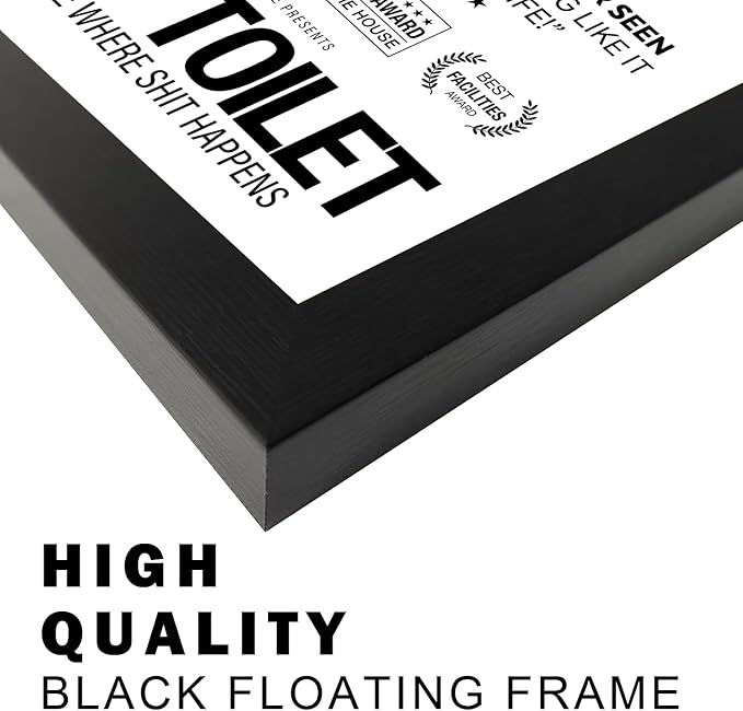 Black and White Wall Art - Bathroom Rules Sign, Framed Toilet Art Decor, Funny Loo Poop Humor Decorations