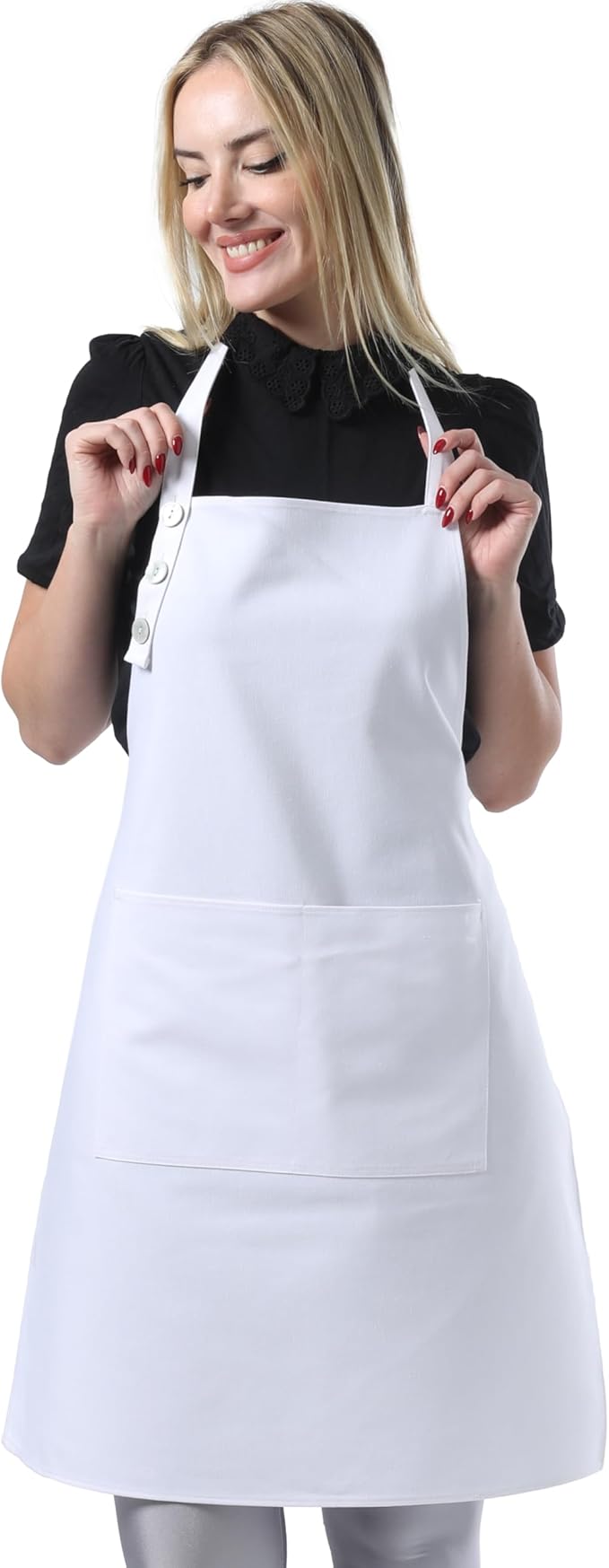 TOSHE Kitchen Apron Waterdrop Resistant Cotton Apron with adjustable Aprons for Women with Pockets 10 Color option Cooking White Apron(White)