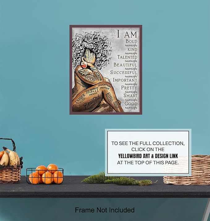 Black Wall Art & Decor - African American Women Woman Girls - Afro Girl - Inspirational Gifts - Positive Quotes - Positive Affirmations - Motivational Posters - Bedroom, Living Room, Home Office