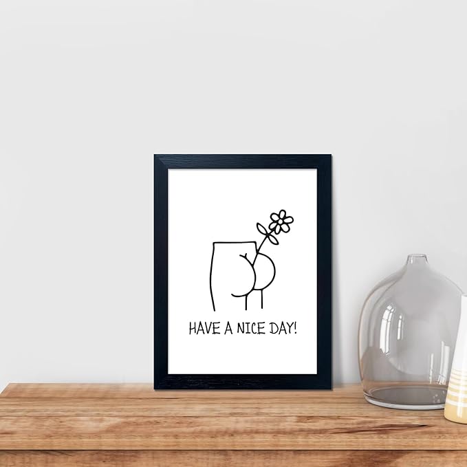 Funny Bathroom Wall Art, Humoristic Restroom Wall Decor, Black and White Bathroom Wall Decor, Framed Canvas Print Painting for Decor