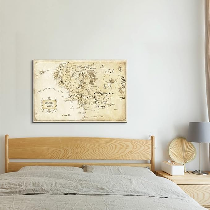 Middle Earth Map Wall Art Map of Middle Earth Wall Decor Lord of the Rings Decorations Lotr Poster for Bedroom Decor (24''Hx36''W)