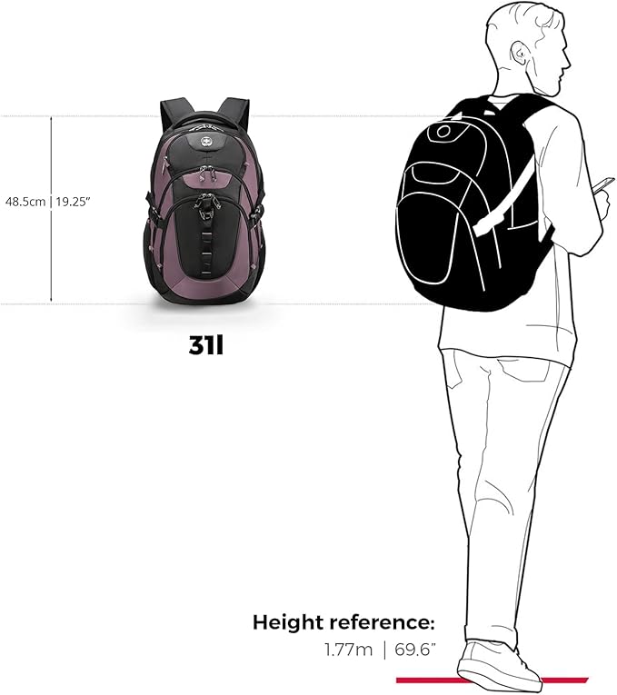 Swissdigital Design Laptop Backpack with USB Charging Port, Travel Backpack Fits 15.6 inches Computer, 31L College School Backpack for Women, Light Purple/Black | SD803