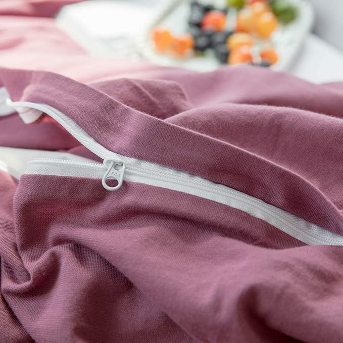 AMWAN Jersey Knit Cotton Duvet Cover Pale Mauve Full Size Solid Purple Bedding Sets T Shirt Comforter 3 Piece Mauve Color 1 with 2 Pillowcases Full(80/ x90/)